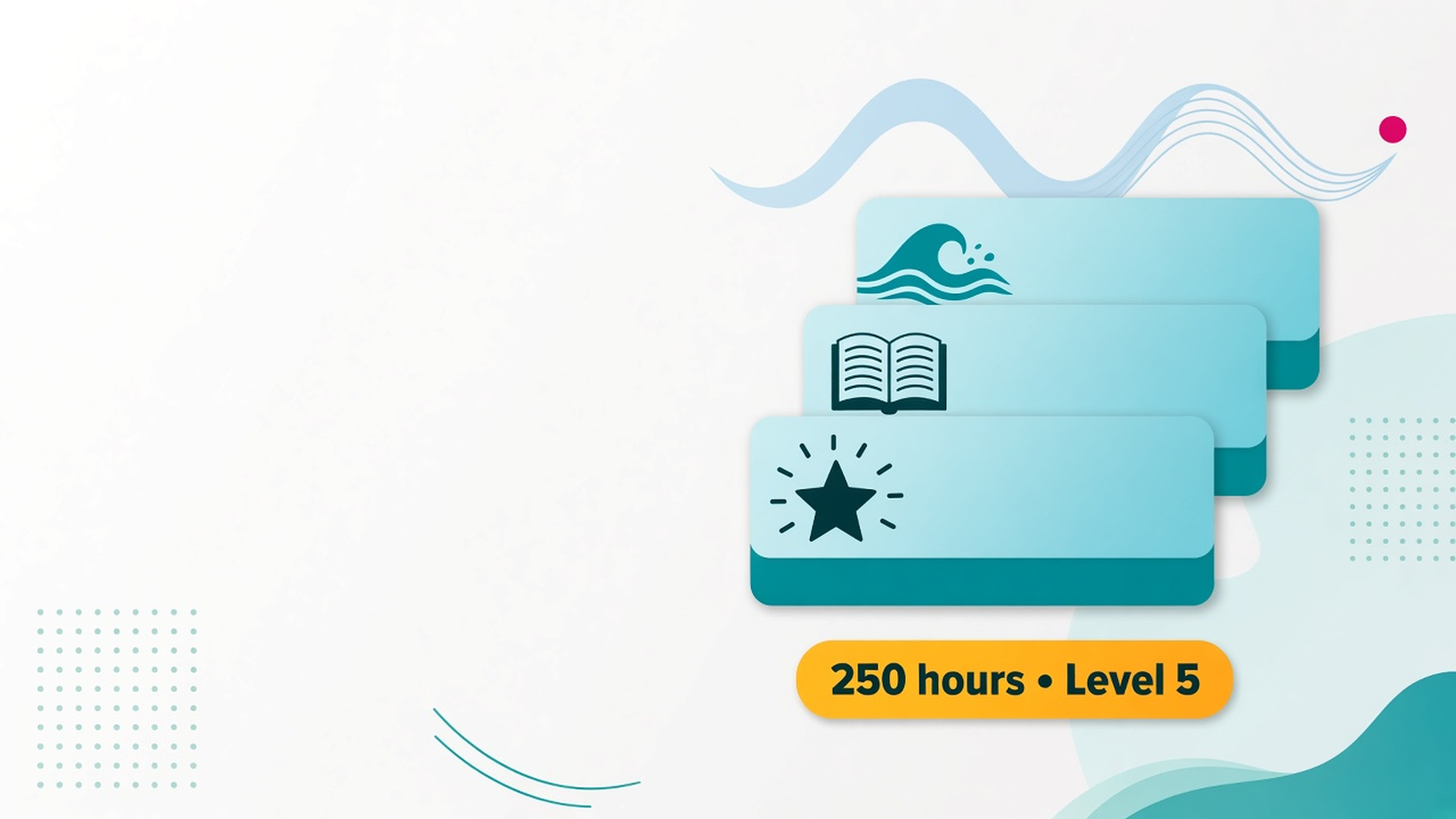 Educational diagram: TESOL Level 5 250-hour stacked-module motif with hours chip