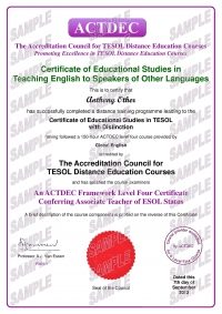 ACTDEC Certificate of Educational Studies in TESOL - 150 hours